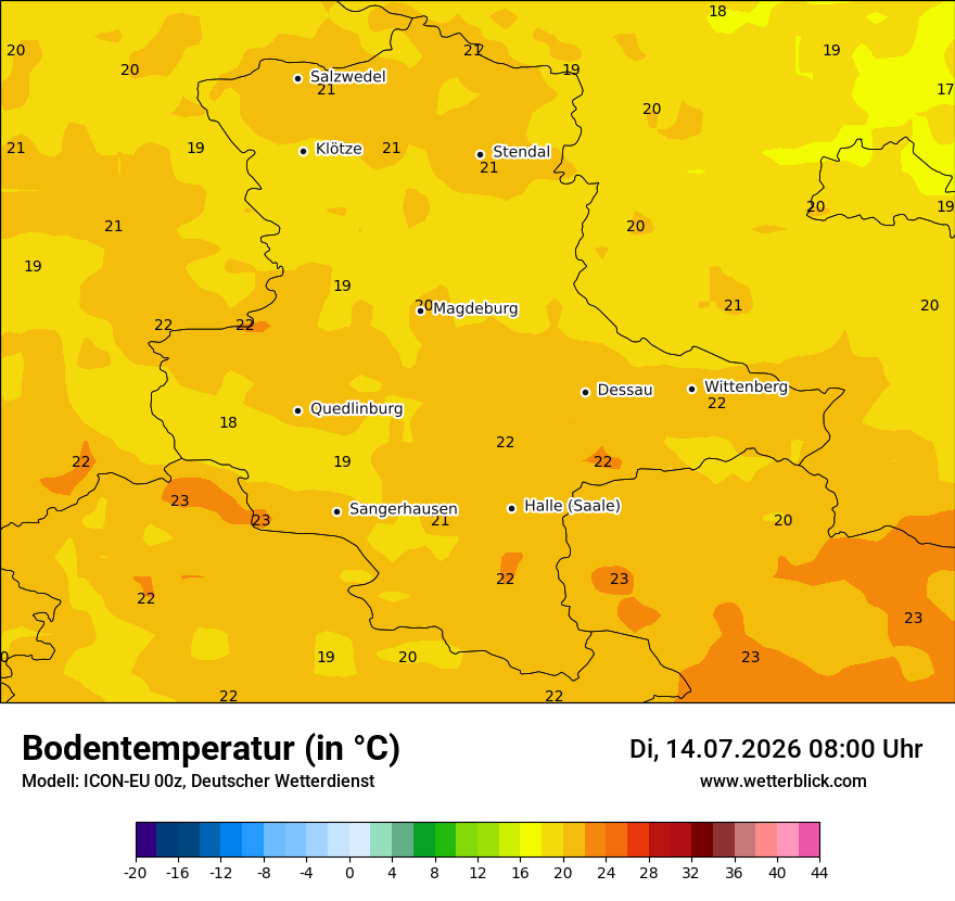 Modellkarte ICON-EU – t_g – st