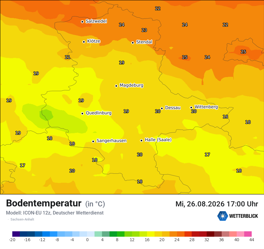 Modellkarte ICON-EU – t_g – st