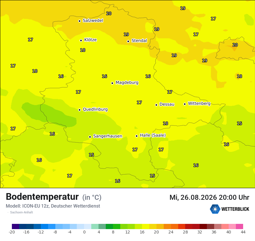 Modellkarte ICON-EU – t_g – st