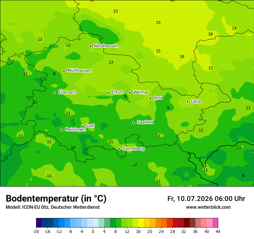 Modellkarte ICON-EU – t_g – th