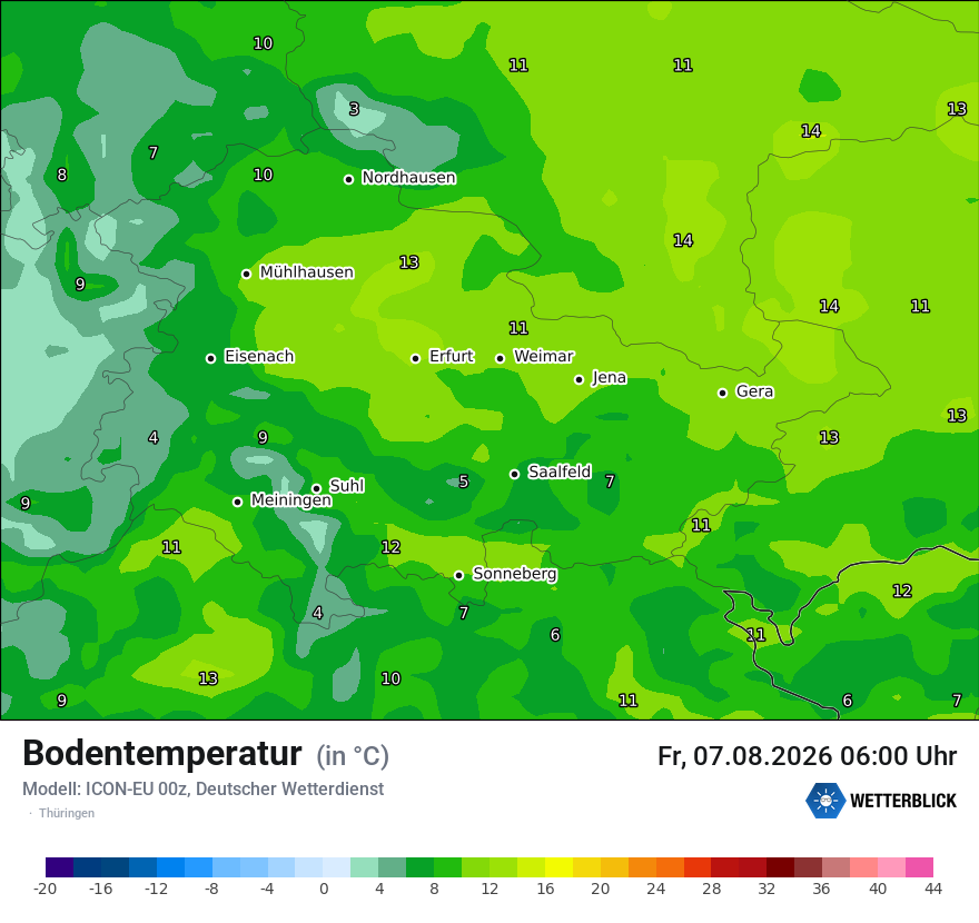 Modellkarte ICON-EU – t_g – th