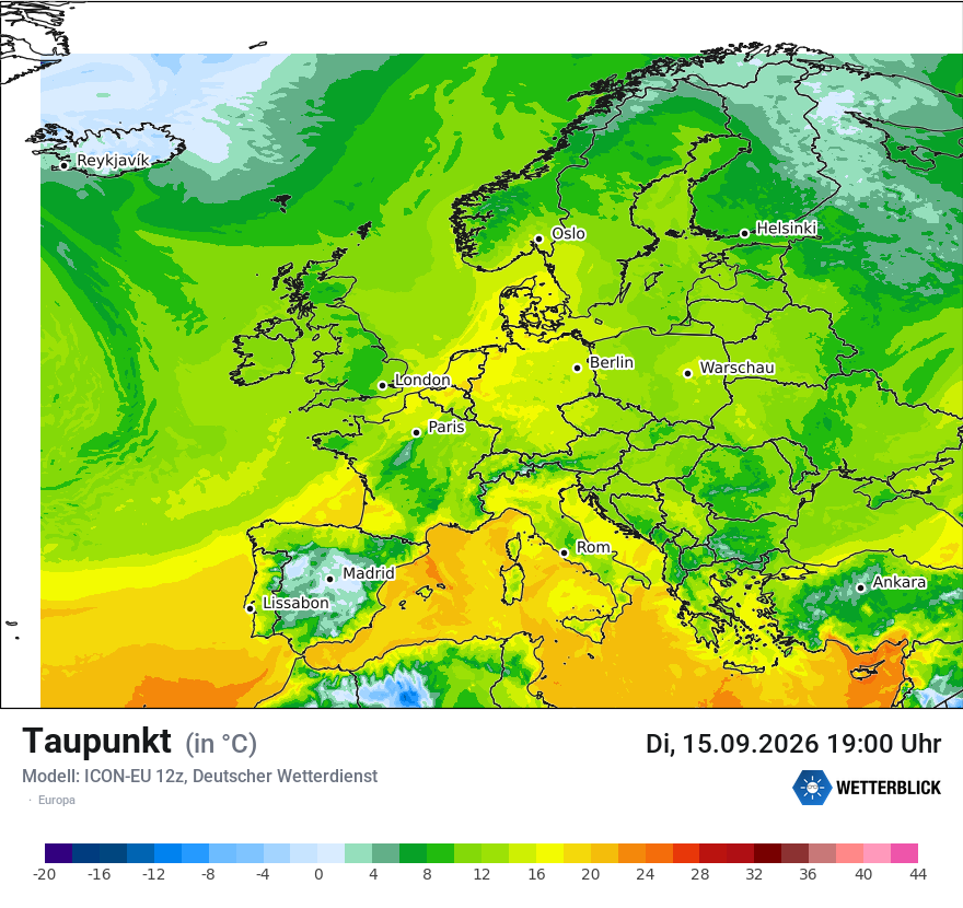 Modellkarte ICON-EU – td – europa
