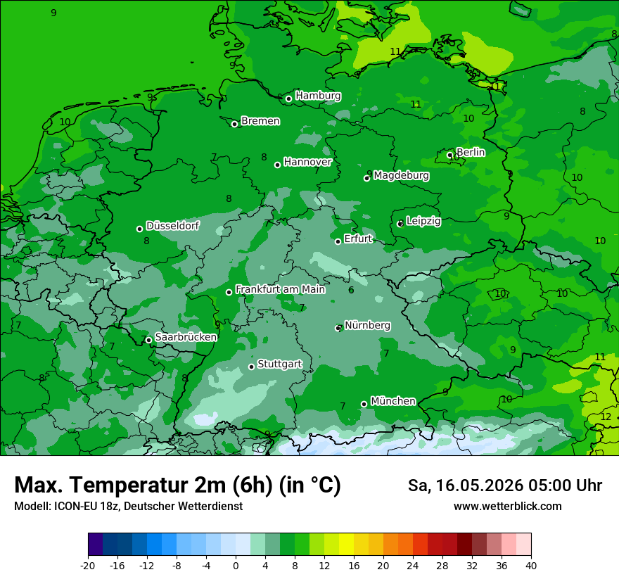 Modellkarte ICON-EU – tmax6h – deutschland