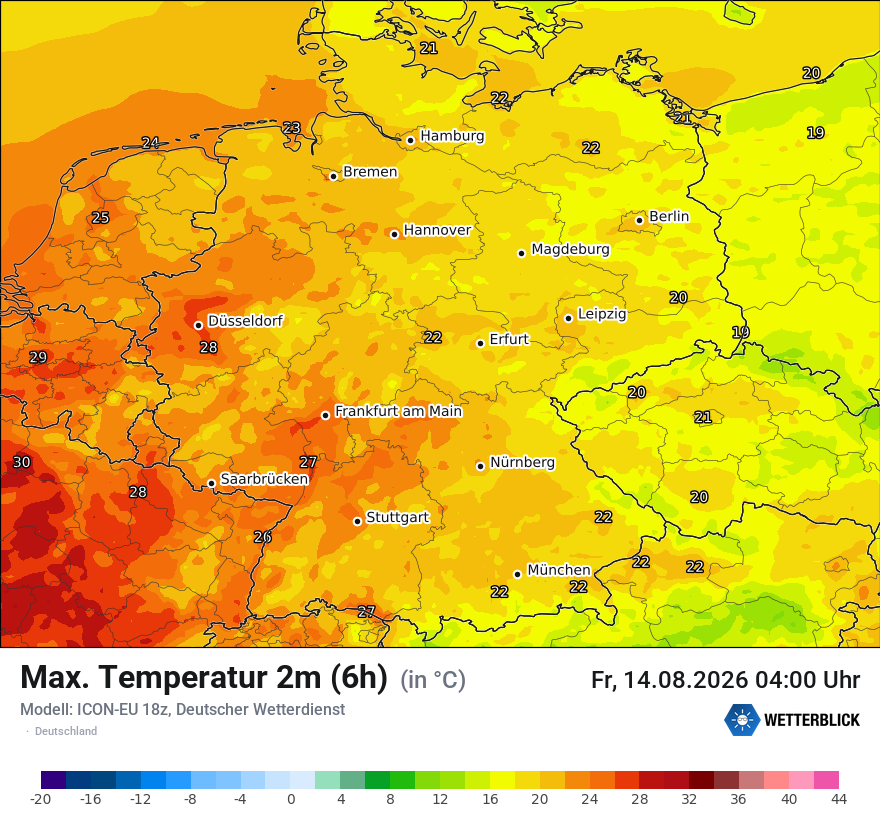 Modellkarte ICON-EU – tmax6h – deutschland
