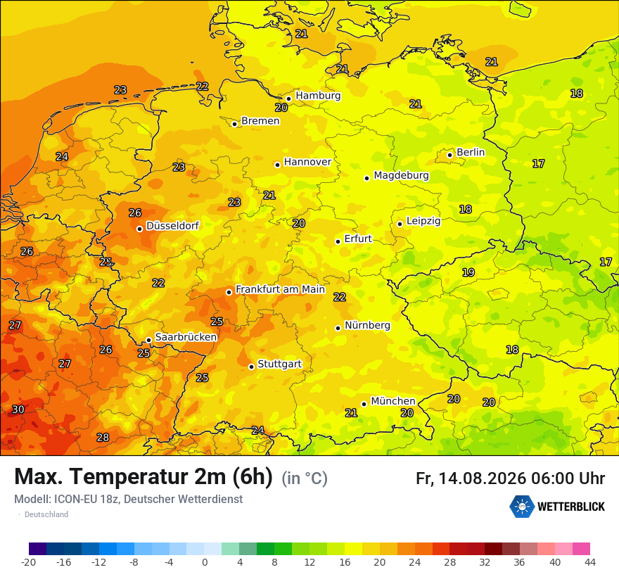 Modellkarte ICON-EU – tmax6h – deutschland