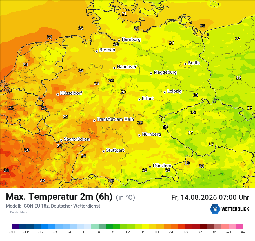Modellkarte ICON-EU – tmax6h – deutschland