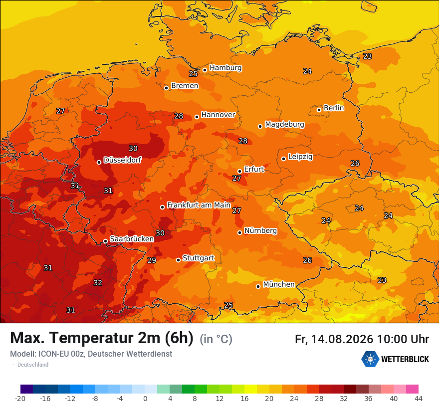 Modellkarte ICON-EU – tmax6h – deutschland