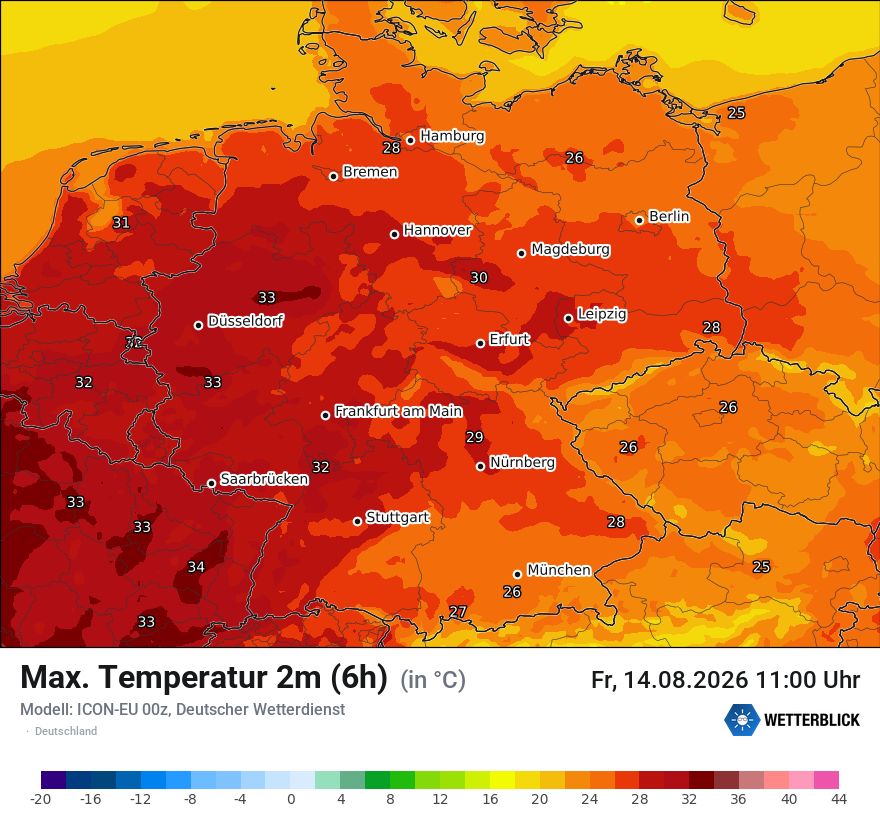 Modellkarte ICON-EU – tmax6h – deutschland
