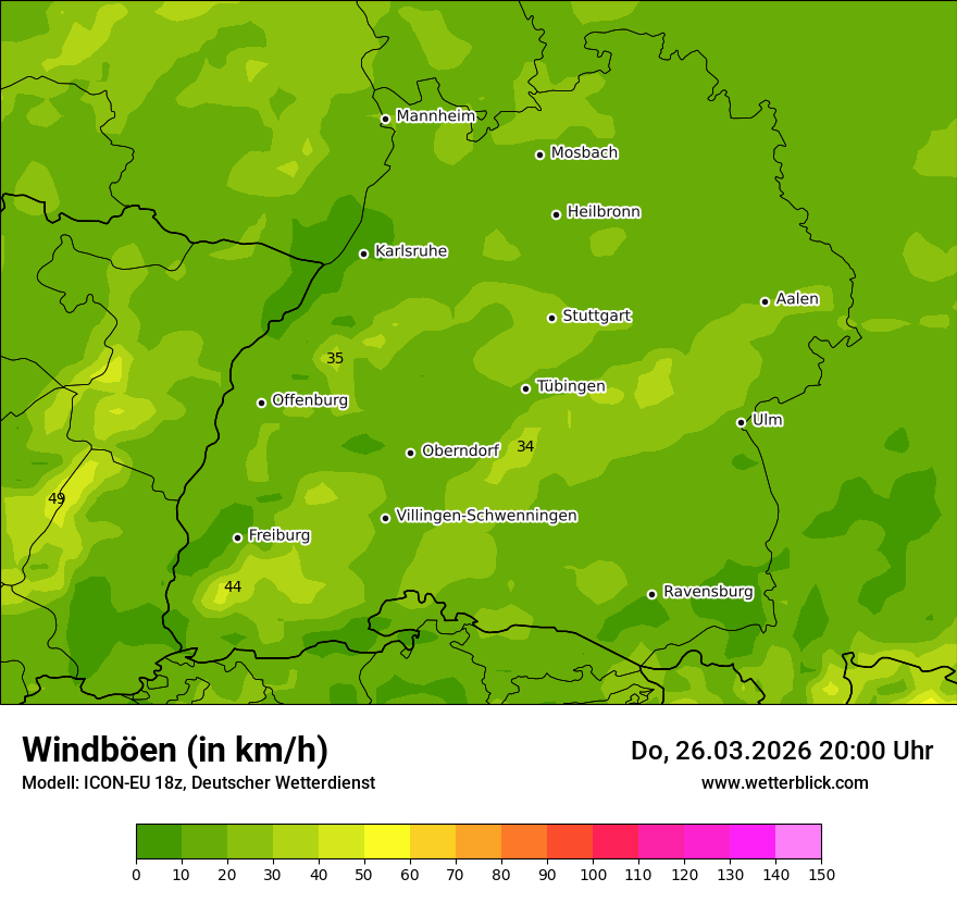 Modellkarte ICON-EU – vmax – bw