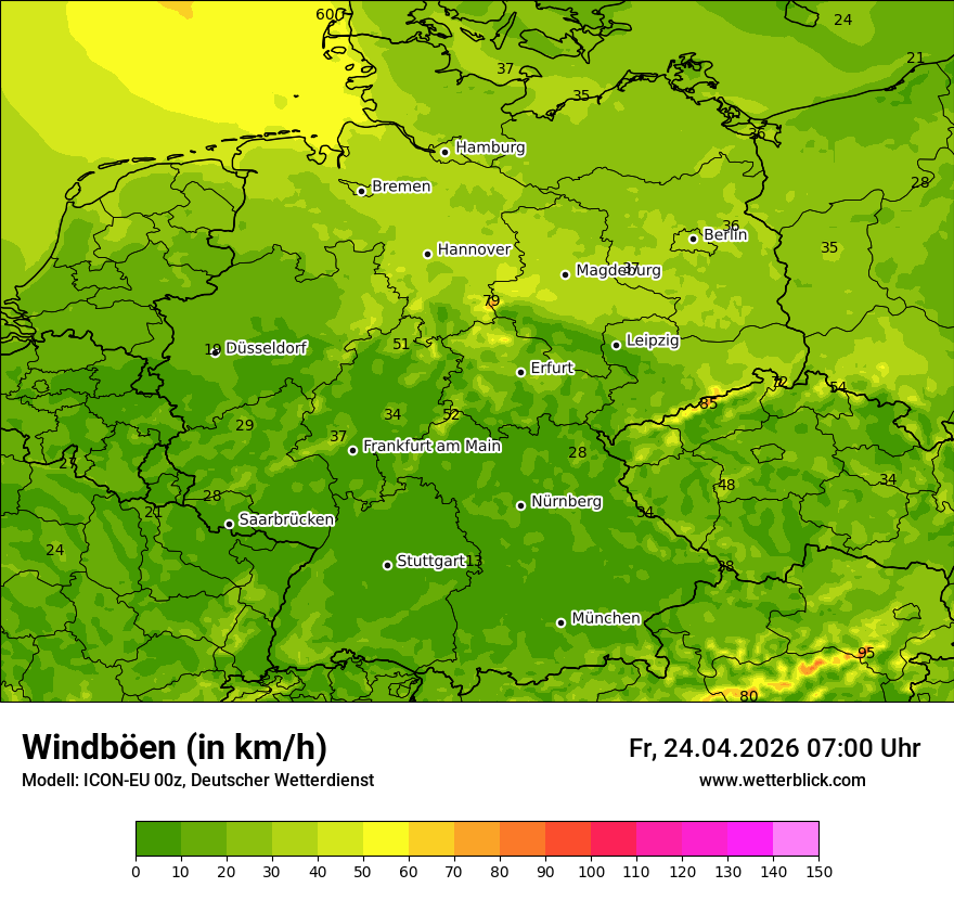 Modellkarte ICON-EU – vmax – deutschland
