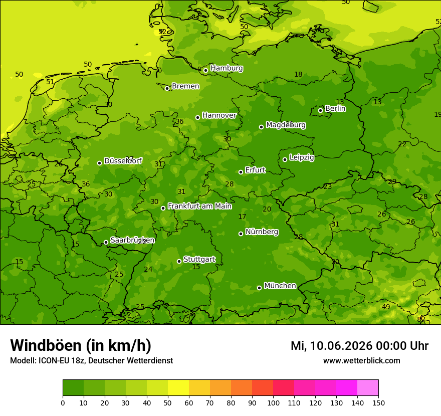 Modellkarte ICON-EU – vmax – deutschland