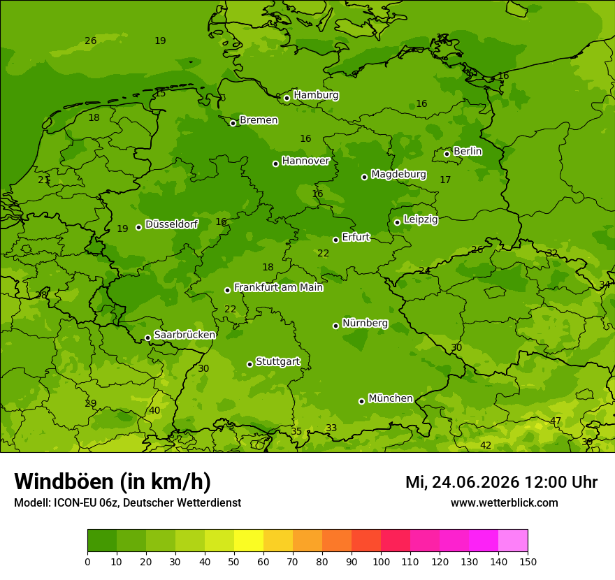Modellkarte ICON-EU – vmax – deutschland