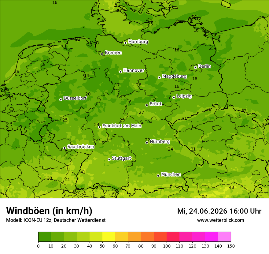 Modellkarte ICON-EU – vmax – deutschland