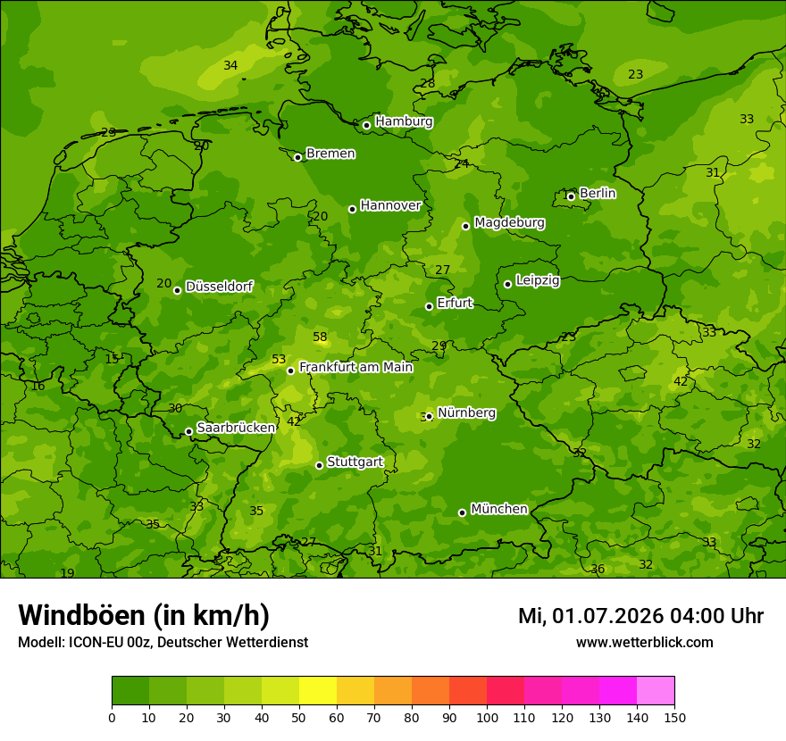 Modellkarte ICON-EU – vmax – deutschland