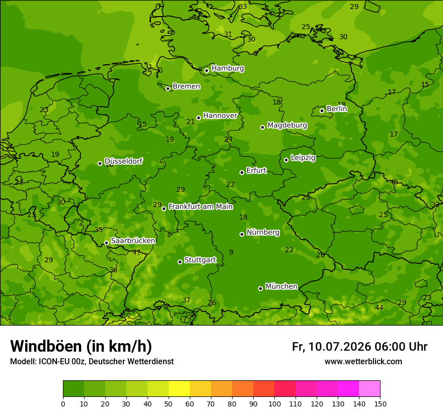 Modellkarte ICON-EU – vmax – deutschland