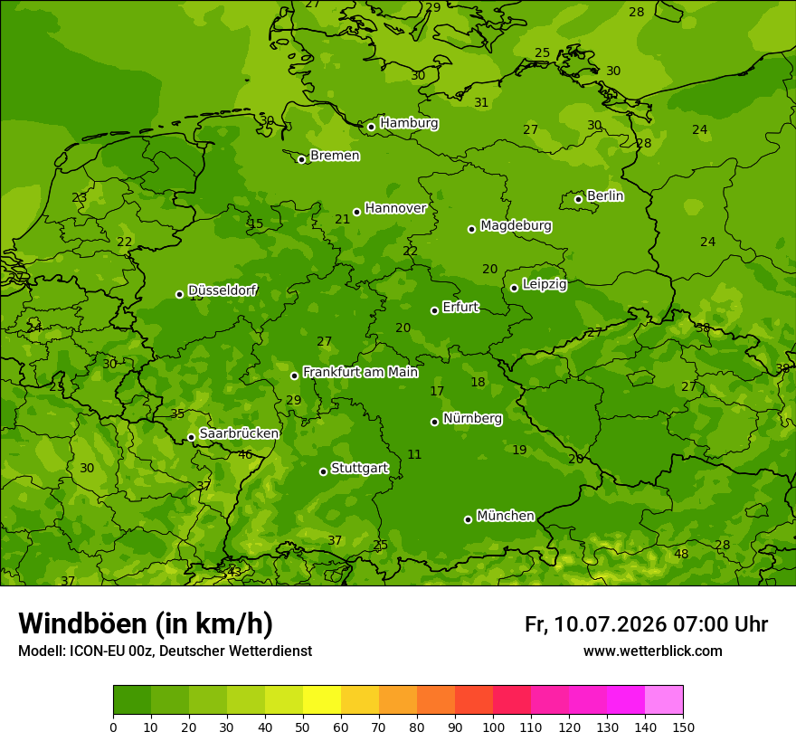 Modellkarte ICON-EU – vmax – deutschland