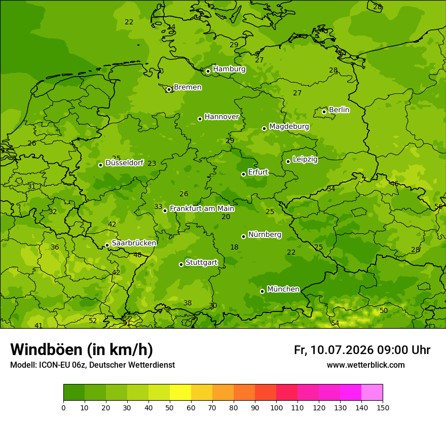 Modellkarte ICON-EU – vmax – deutschland