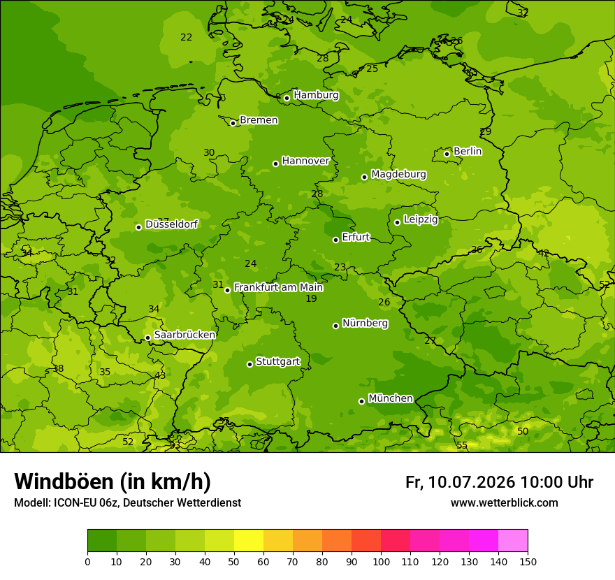 Modellkarte ICON-EU – vmax – deutschland