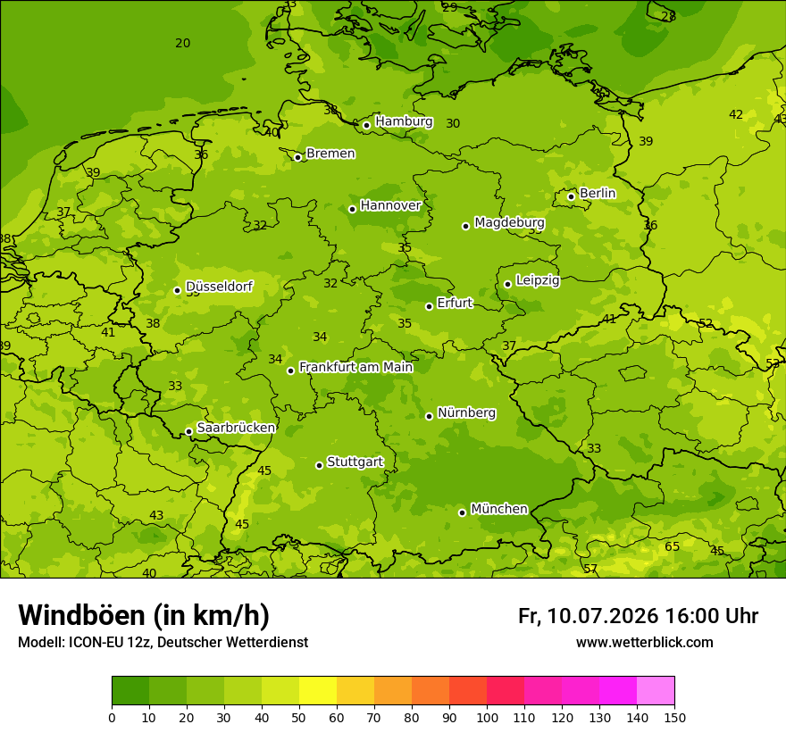 Modellkarte ICON-EU – vmax – deutschland