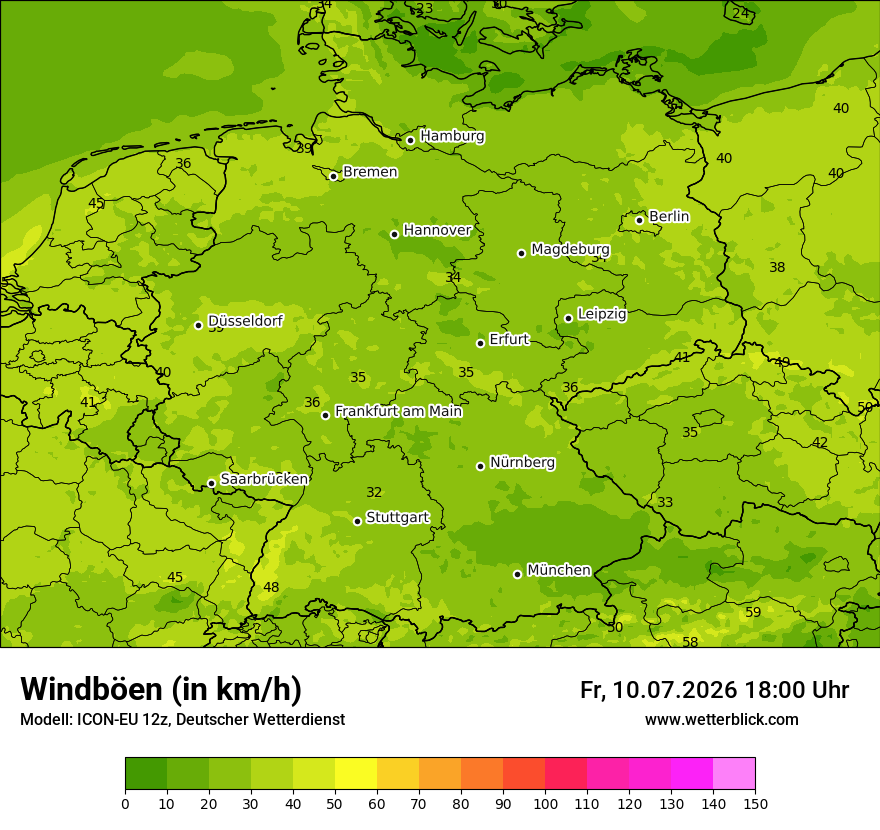 Modellkarte ICON-EU – vmax – deutschland
