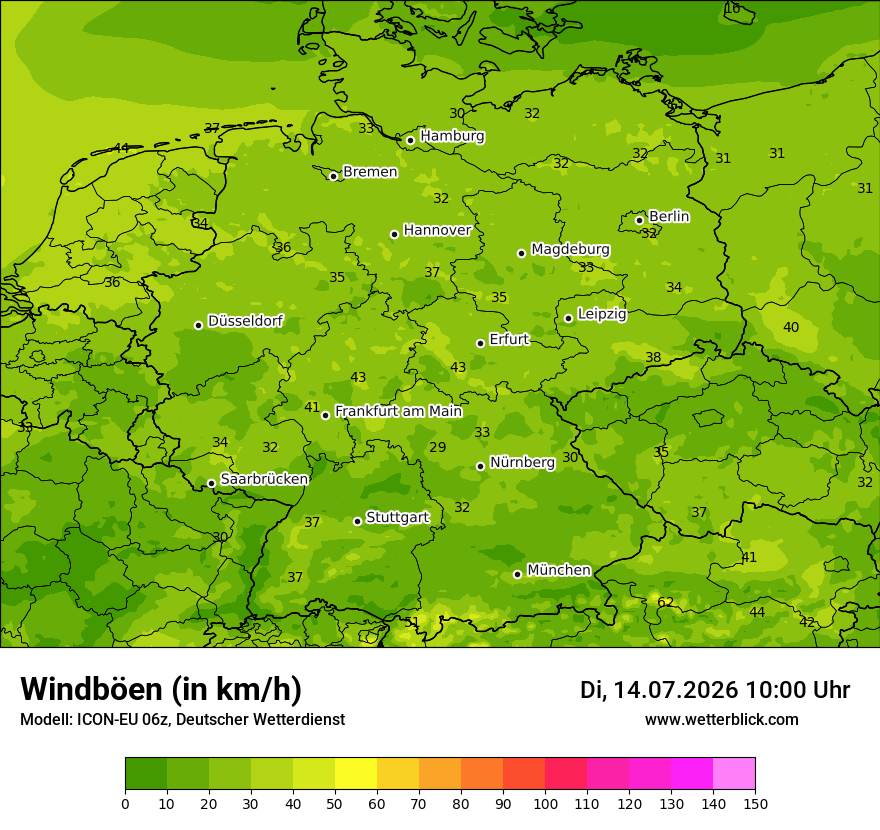 Modellkarte ICON-EU – vmax – deutschland
