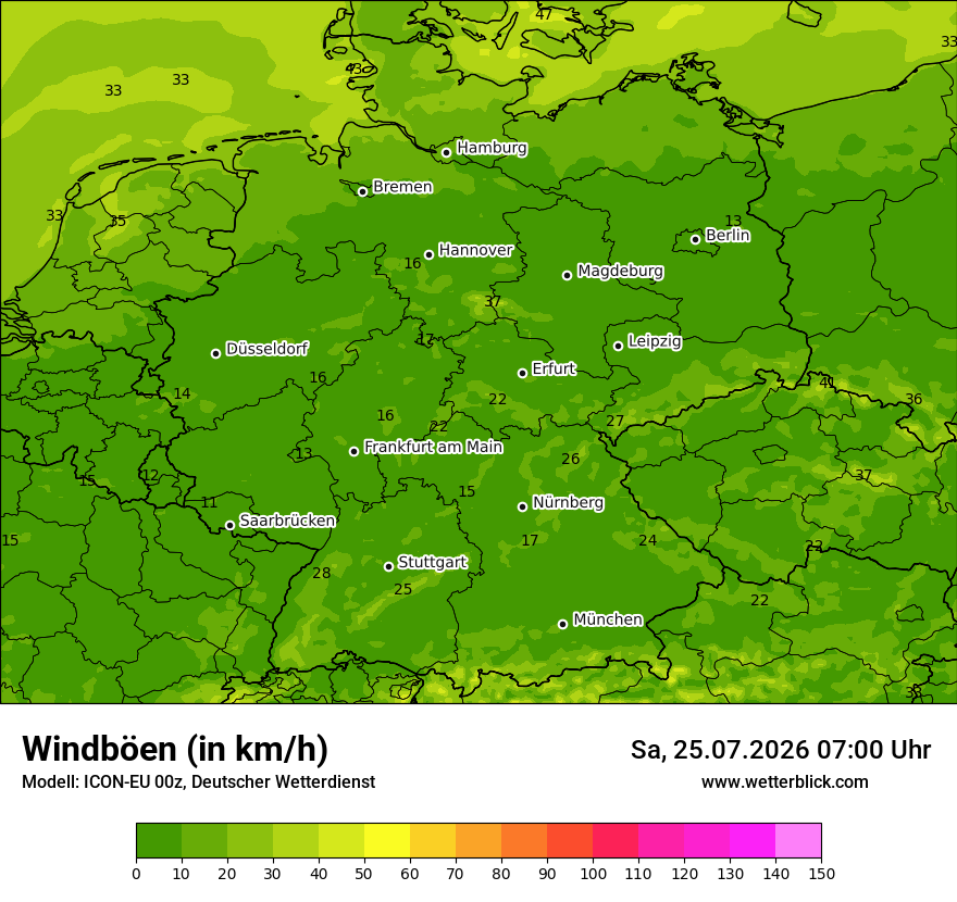 Modellkarte ICON-EU – vmax – deutschland
