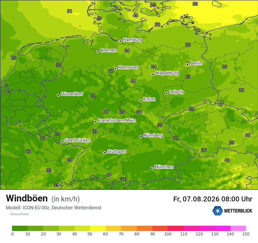 Modellkarte ICON-EU – vmax – deutschland