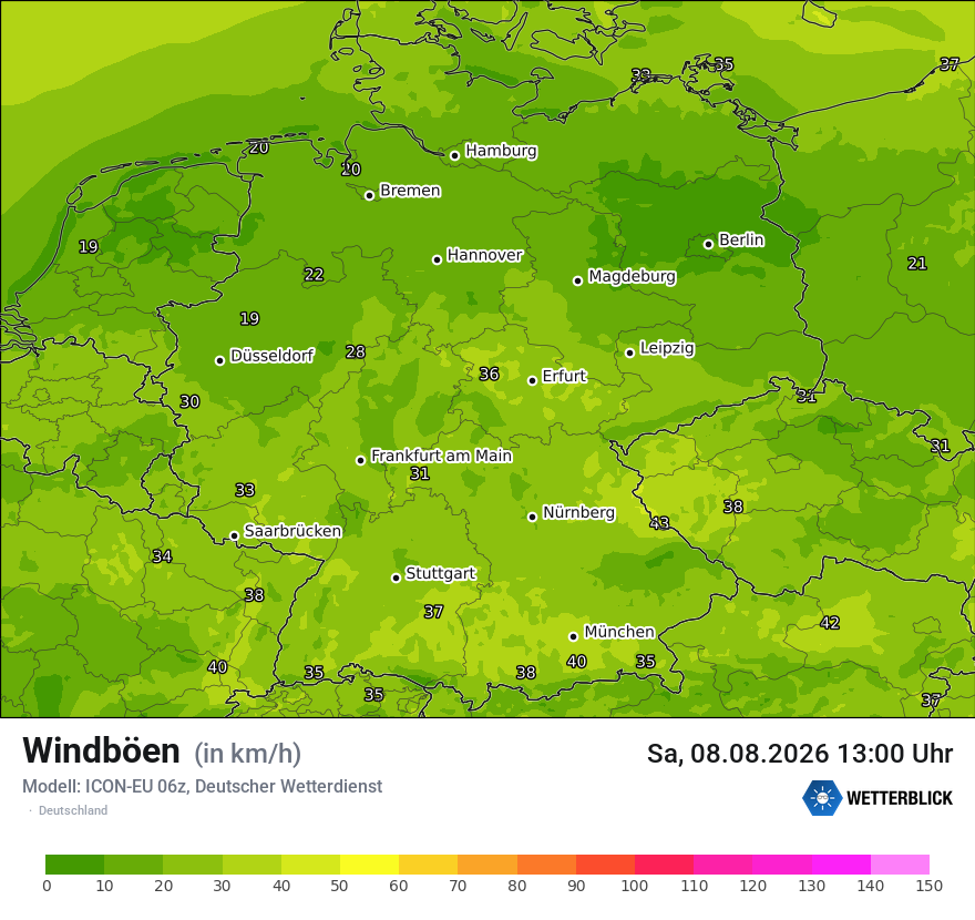 Modellkarte ICON-EU – vmax – deutschland
