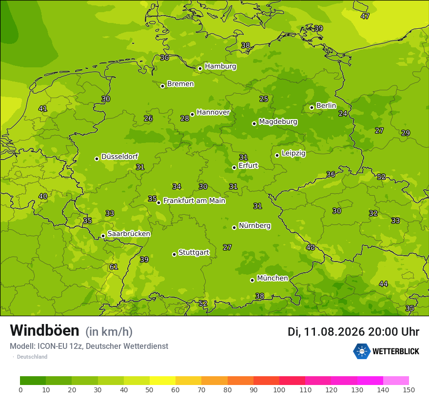 Modellkarte ICON-EU – vmax – deutschland