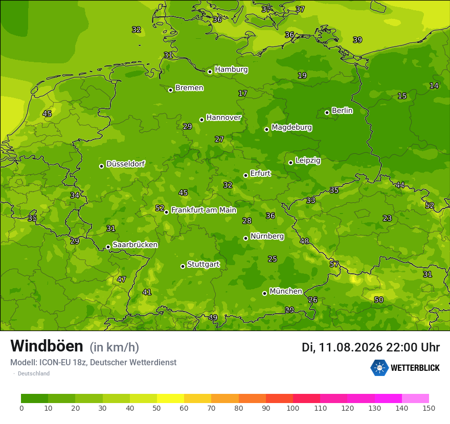 Modellkarte ICON-EU – vmax – deutschland