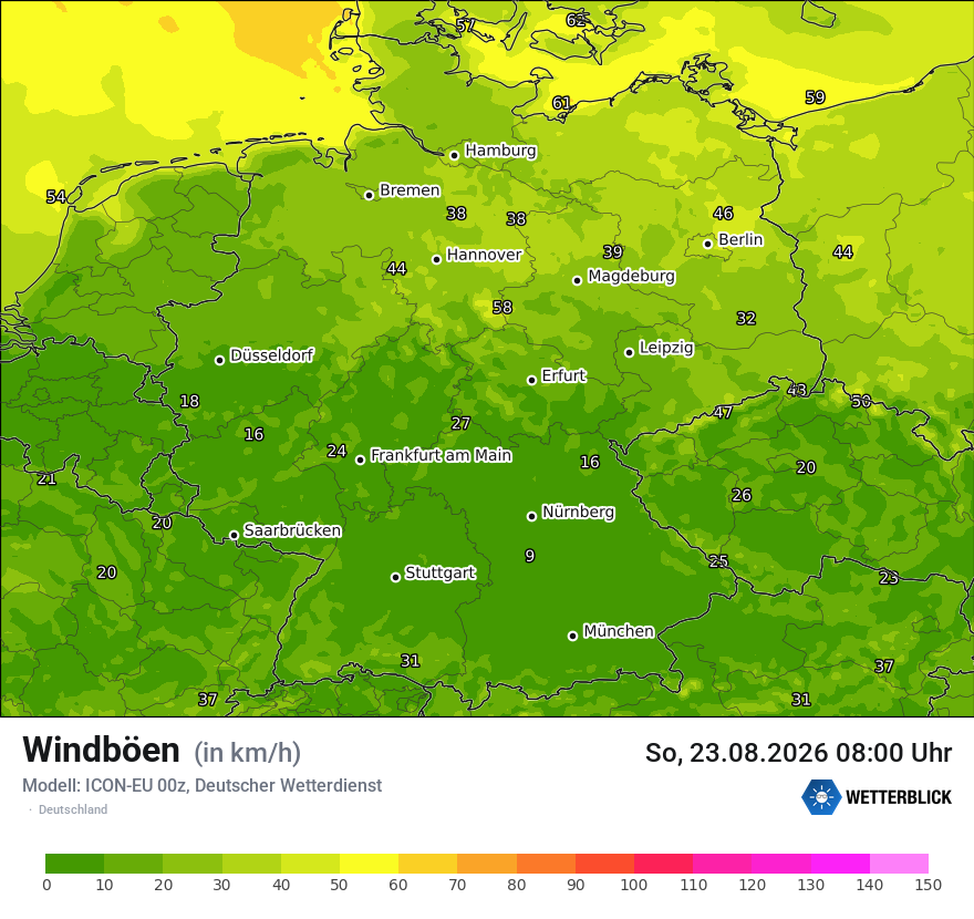 Modellkarte ICON-EU – vmax – deutschland