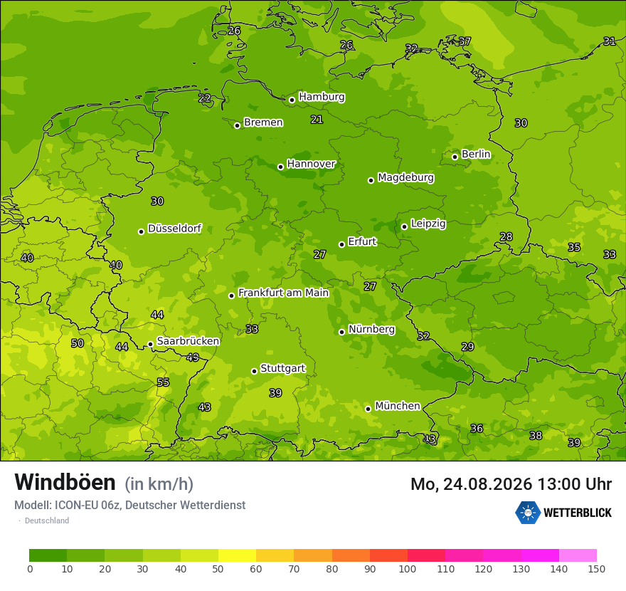 Modellkarte ICON-EU – vmax – deutschland