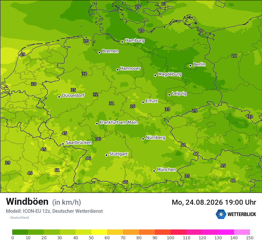 Modellkarte ICON-EU – vmax – deutschland