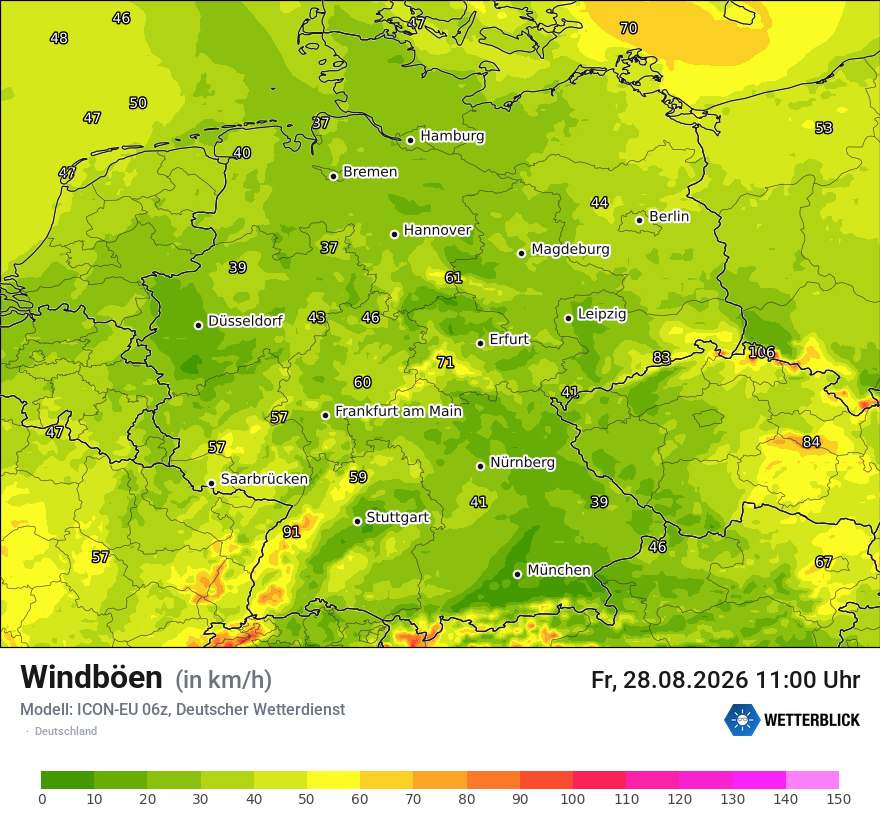 Modellkarte ICON-EU – vmax – deutschland