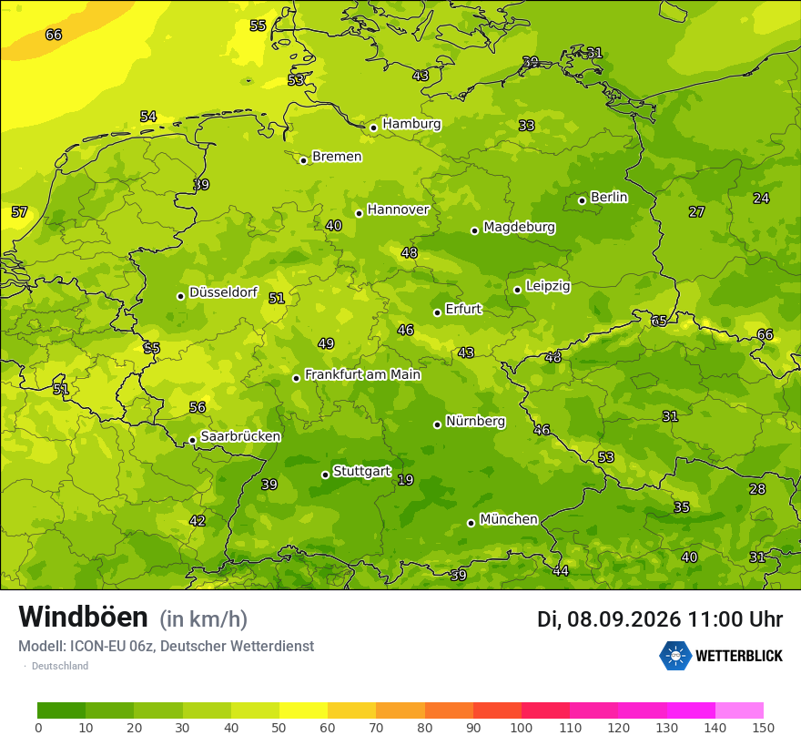 Modellkarte ICON-EU – vmax – deutschland