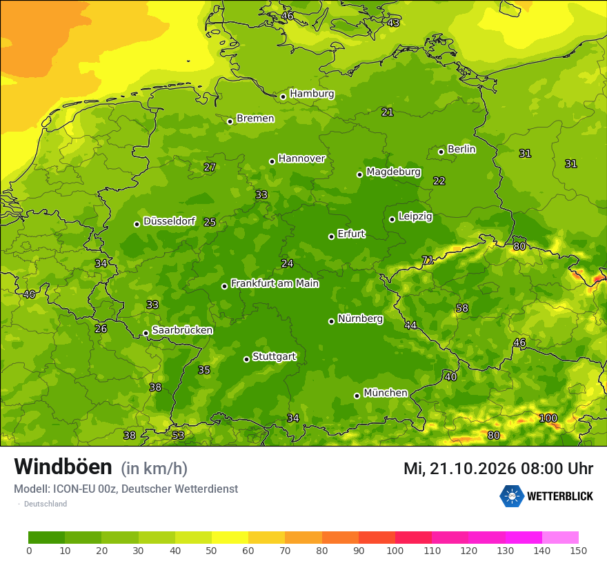 Modellkarte ICON-EU – vmax – deutschland
