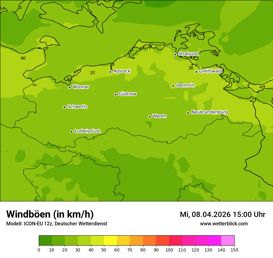 Modellkarte ICON-EU – vmax – mv