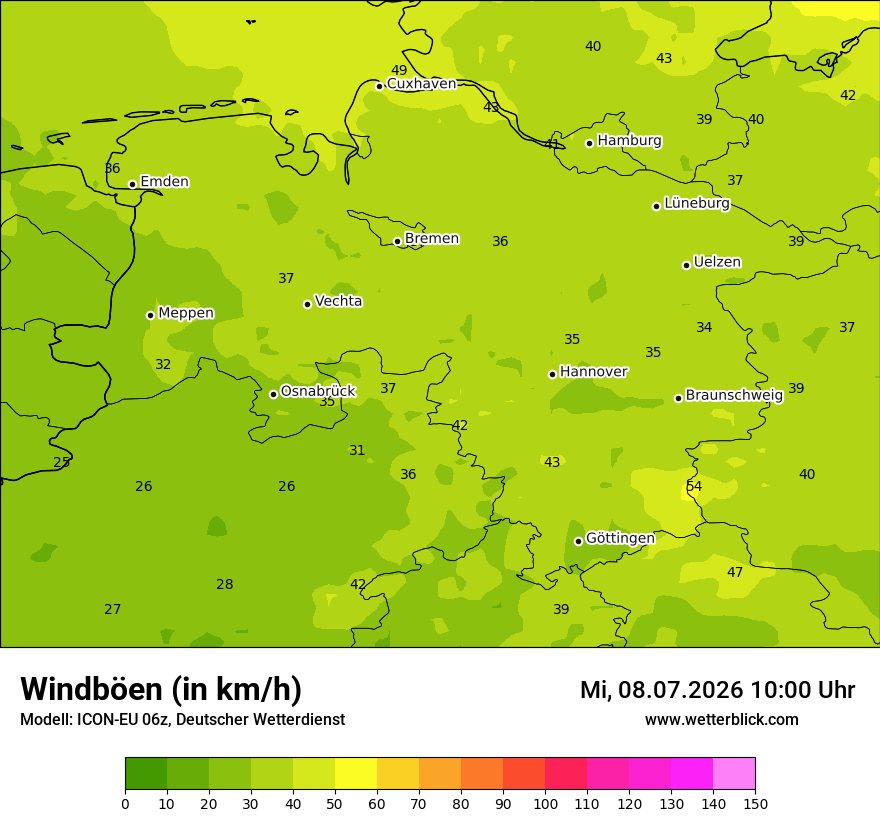 Modellkarte ICON-EU – vmax – ni