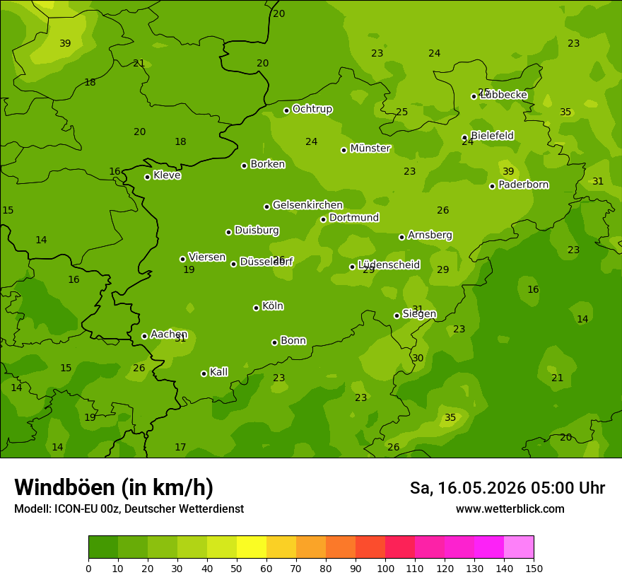 Modellkarte ICON-EU – vmax – nrw