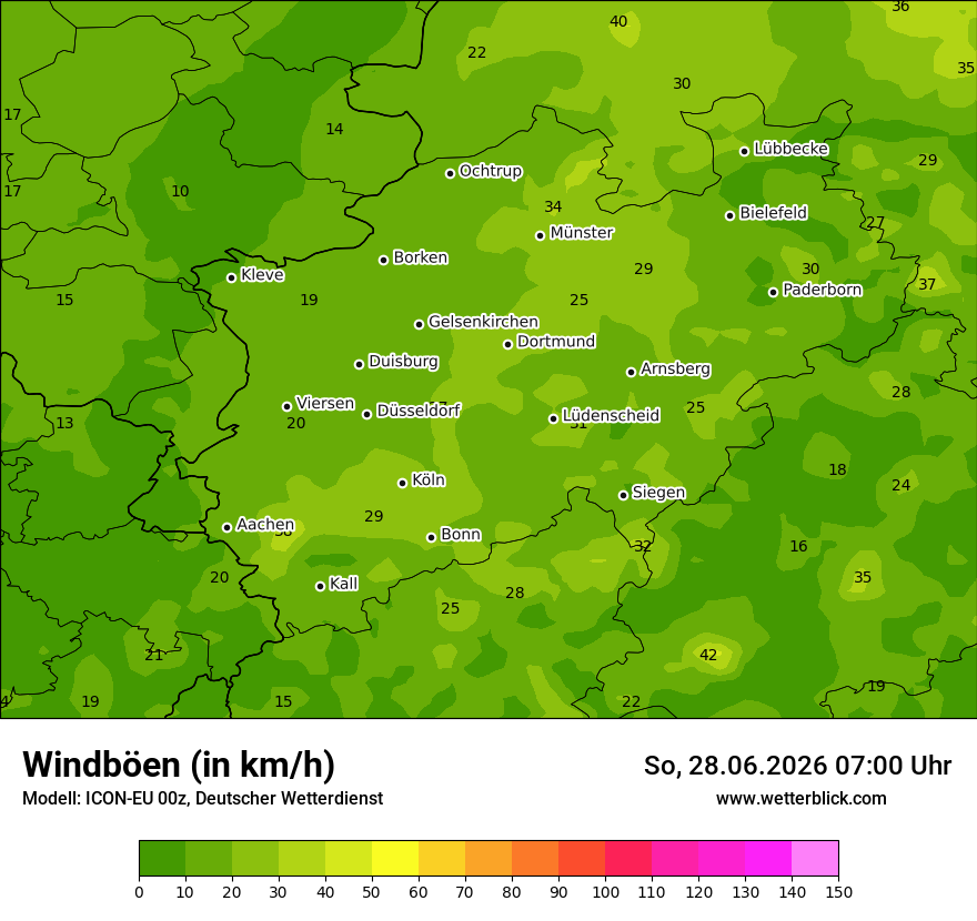Modellkarte ICON-EU – vmax – nrw