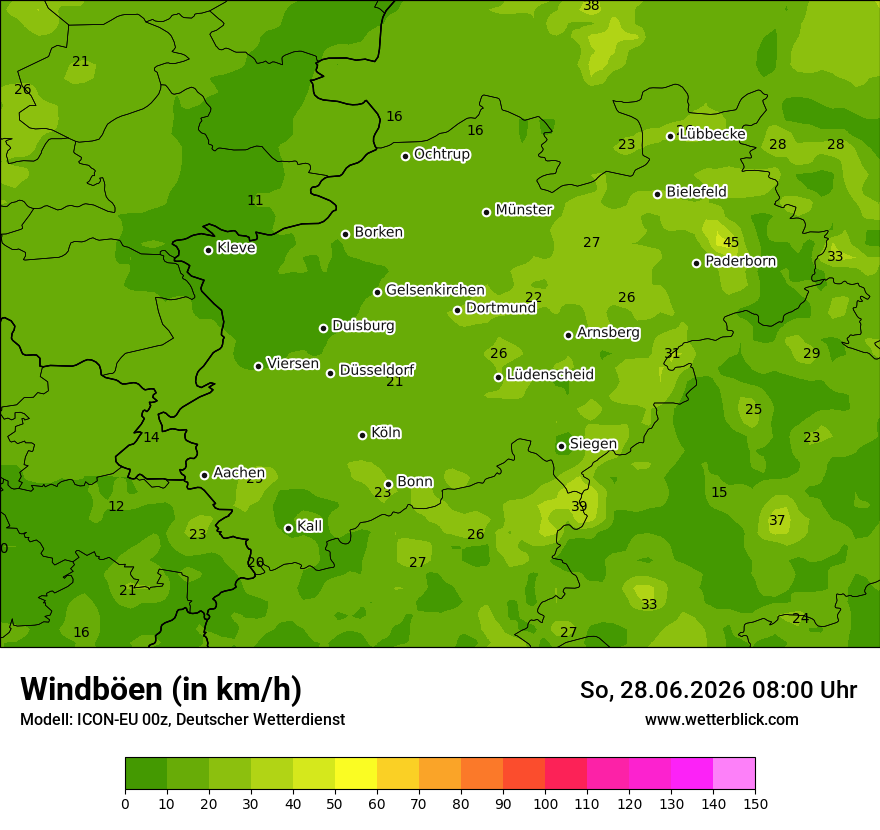 Modellkarte ICON-EU – vmax – nrw