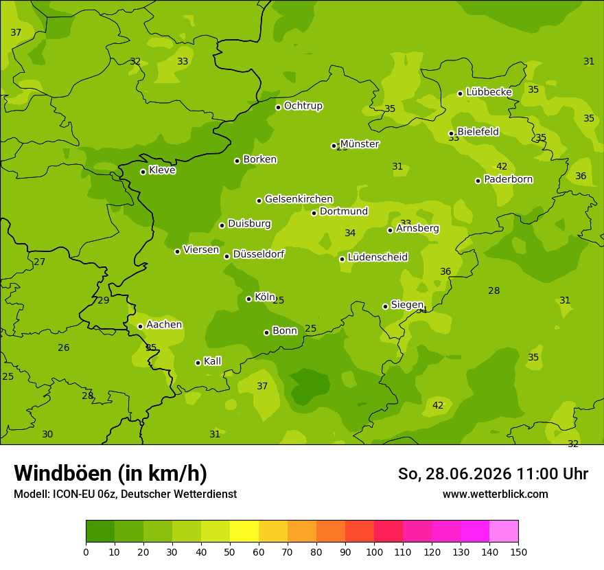 Modellkarte ICON-EU – vmax – nrw