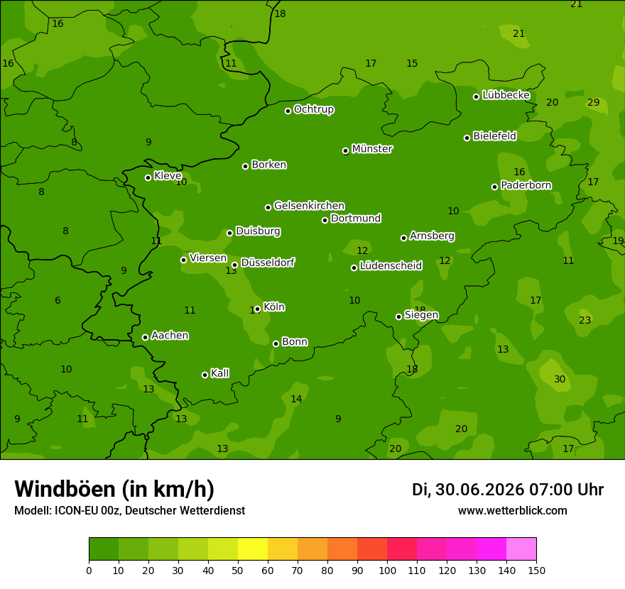 Modellkarte ICON-EU – vmax – nrw