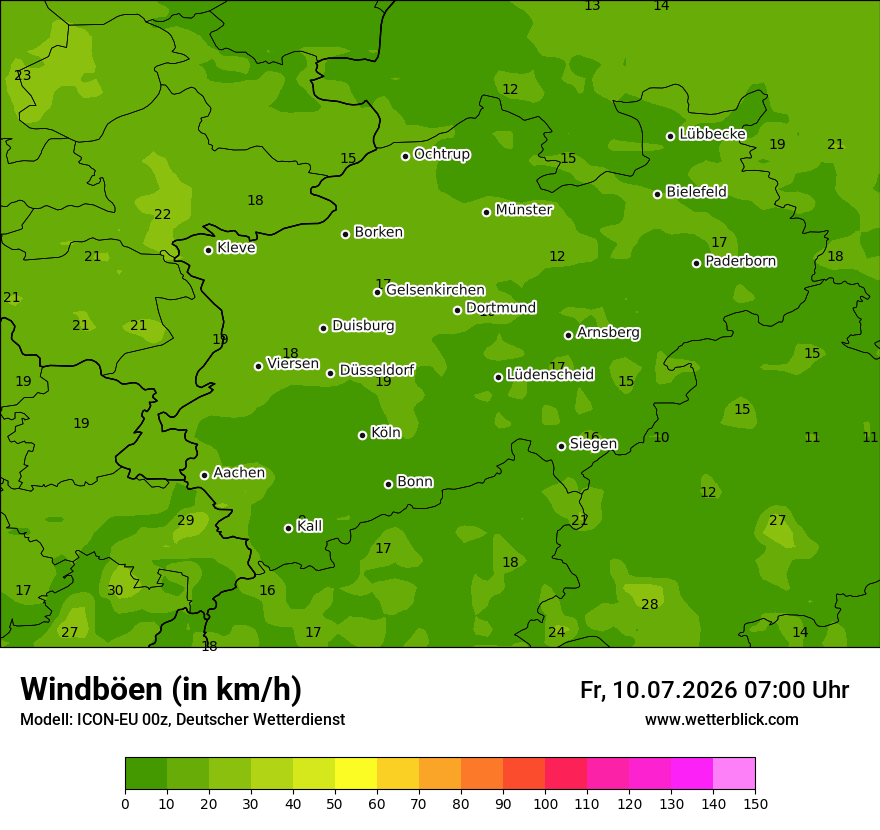 Modellkarte ICON-EU – vmax – nrw