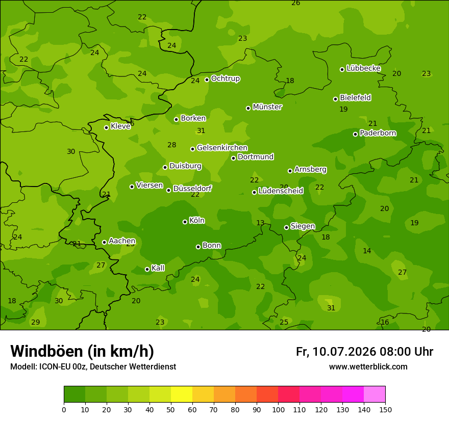Modellkarte ICON-EU – vmax – nrw