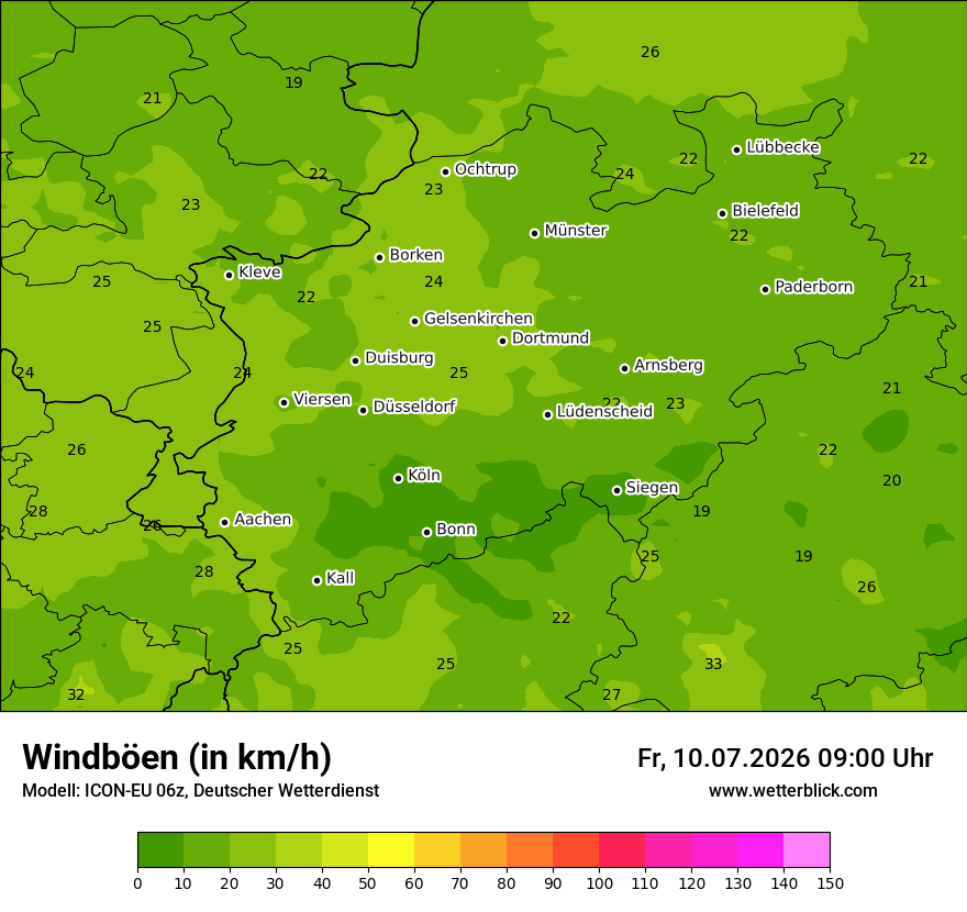 Modellkarte ICON-EU – vmax – nrw