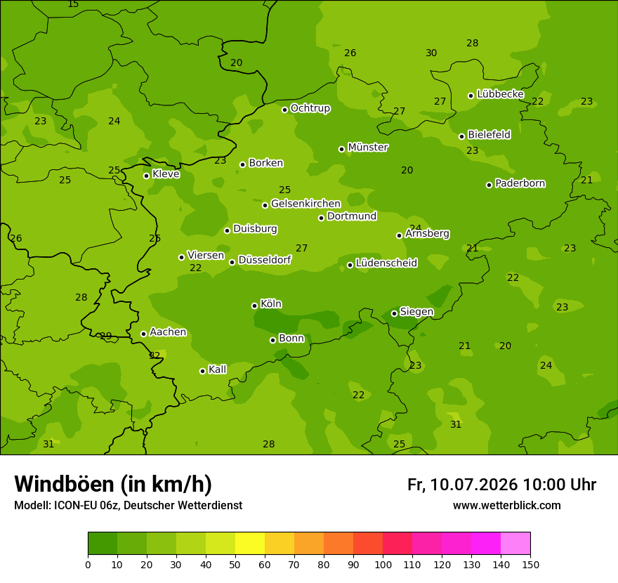 Modellkarte ICON-EU – vmax – nrw