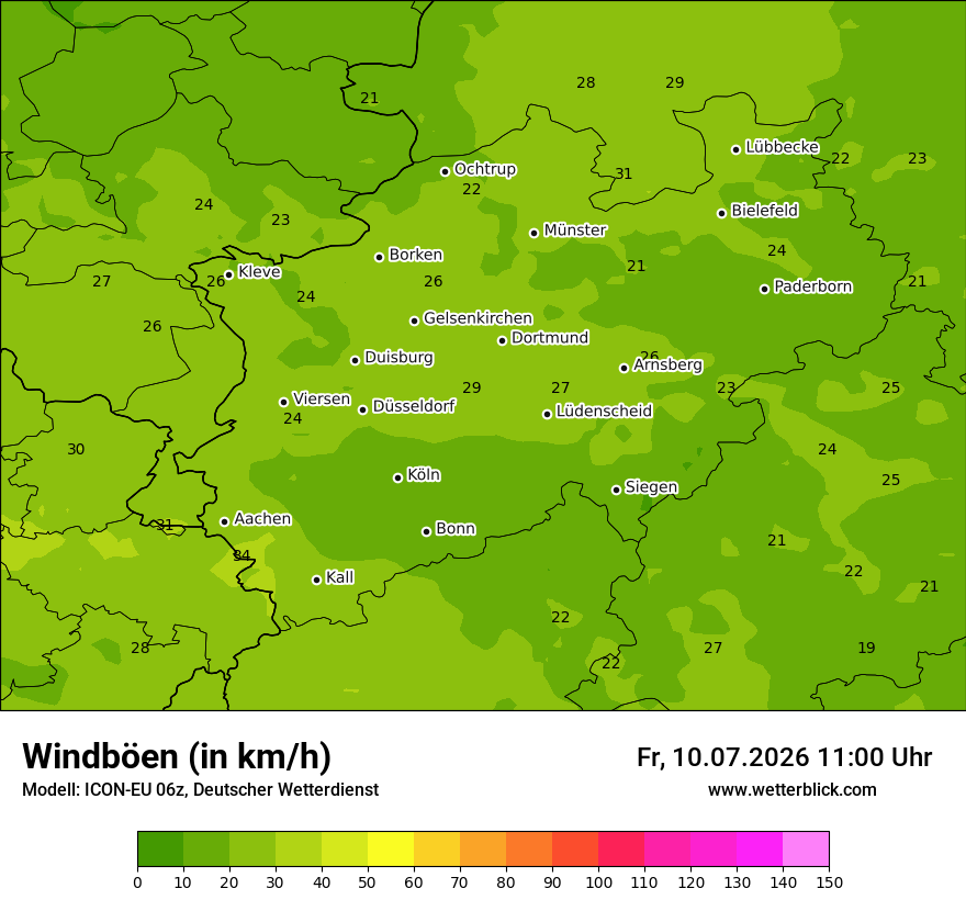 Modellkarte ICON-EU – vmax – nrw