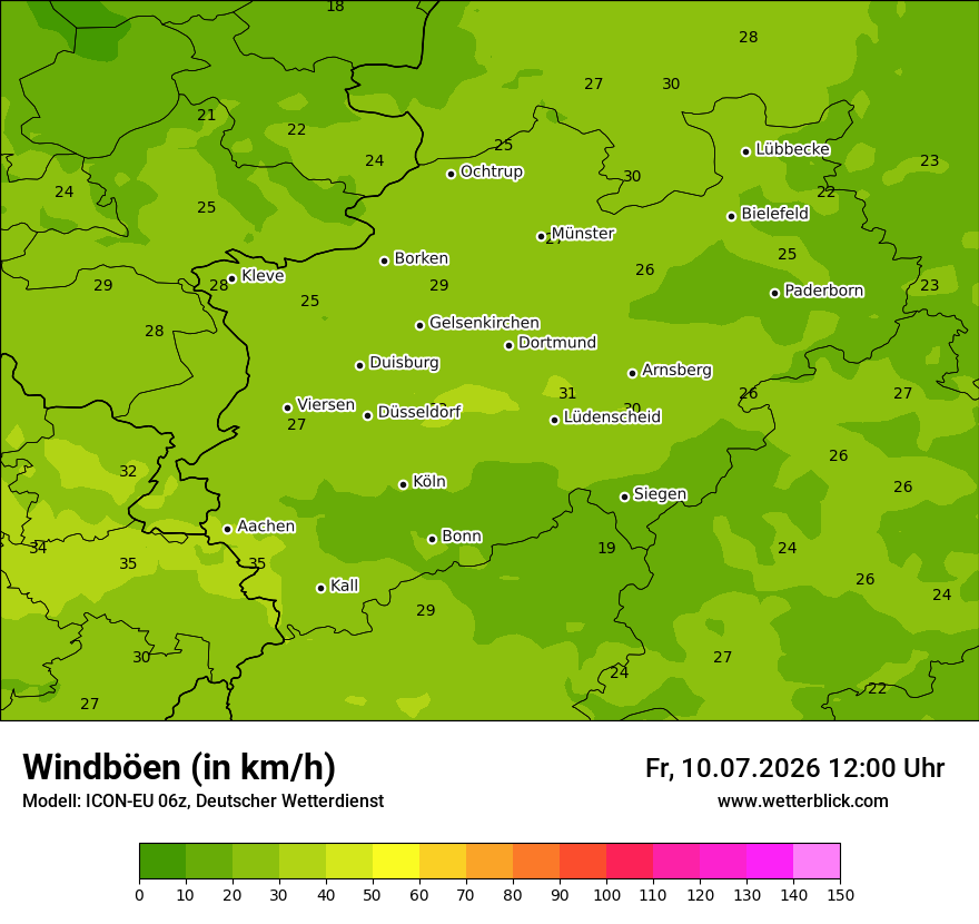 Modellkarte ICON-EU – vmax – nrw
