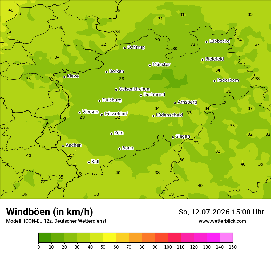 Modellkarte ICON-EU – vmax – nrw
